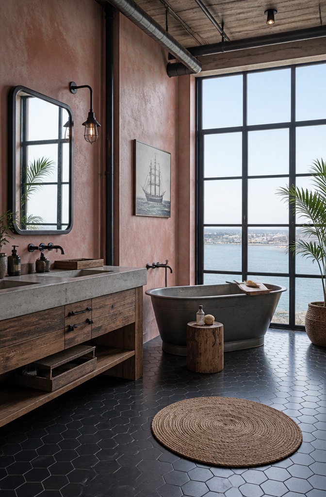 Industrial Pink Coastal Bathroom