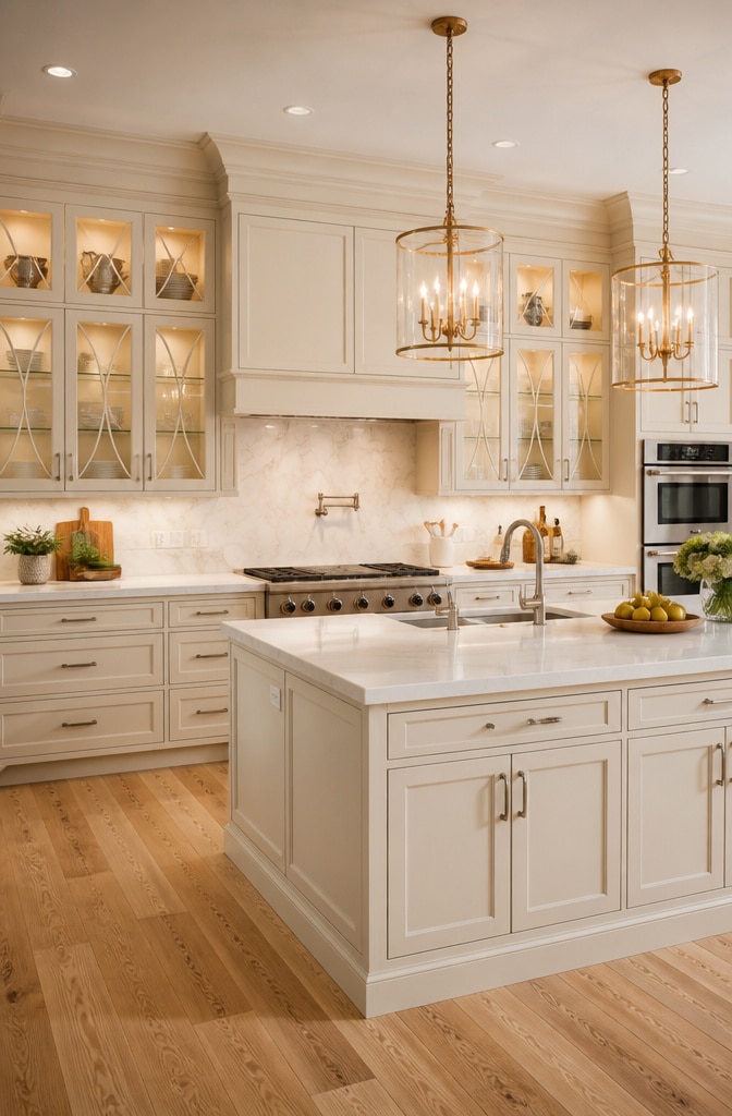 Ivory Shaker Cabinets with Glass Inserts