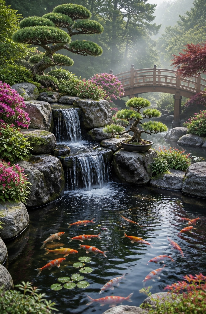 Japanese Koi Pond Waterfall