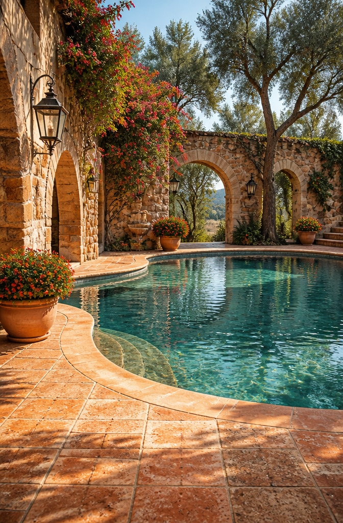Mediterranean Terracotta Stone Pool Retreat