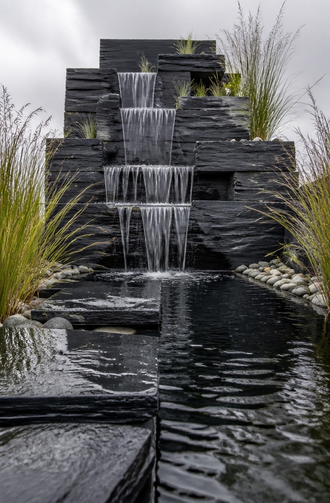 Minimalist Black Slate Waterfall
