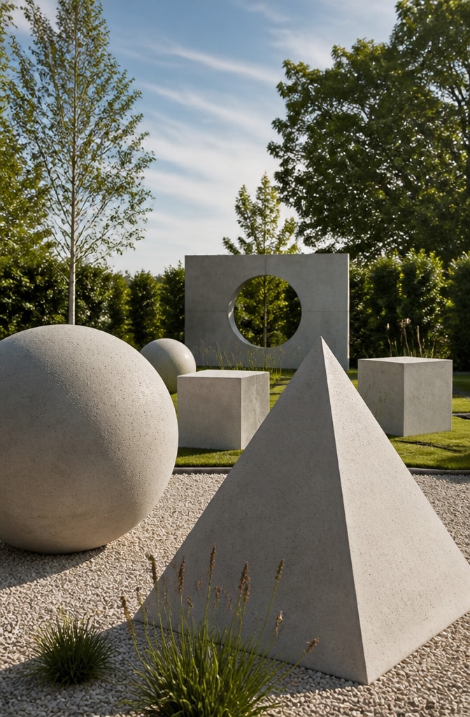 Minimalist Concrete Geometric Garden Art