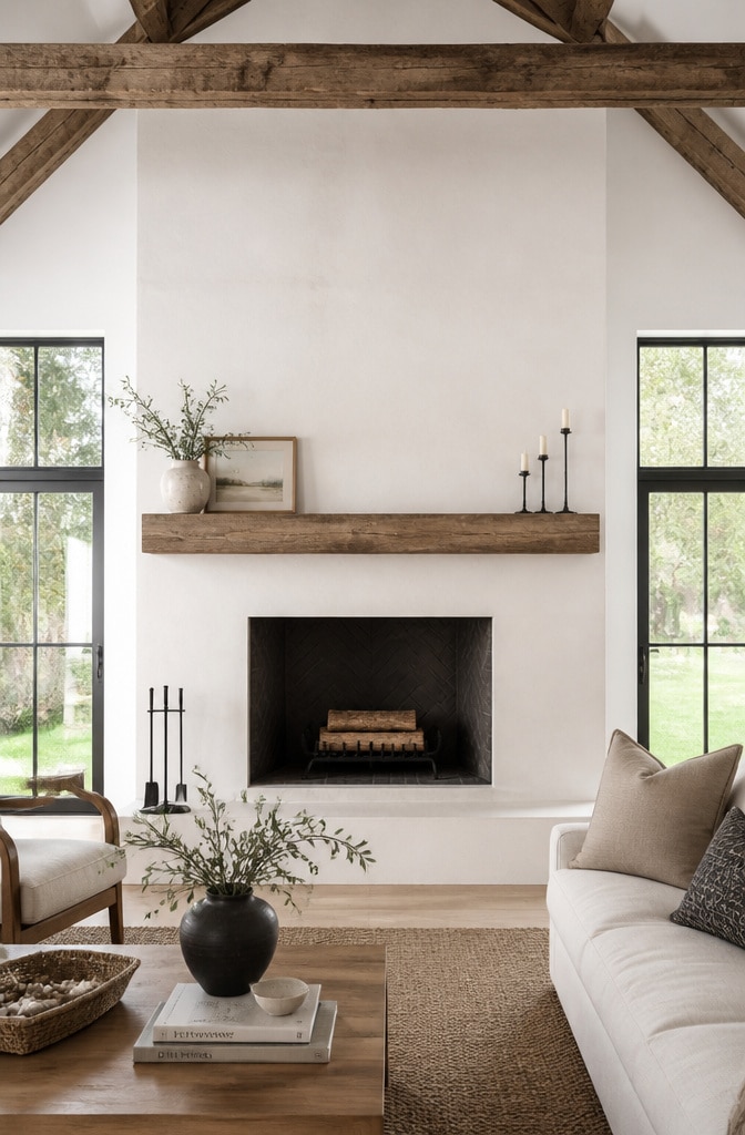 Minimalist Farmhouse Fireplace with Smooth Plaster
