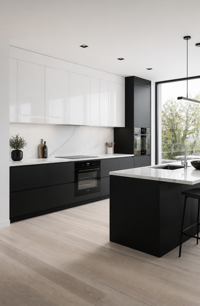 Minimalist Kitchen with Black and White Contrast