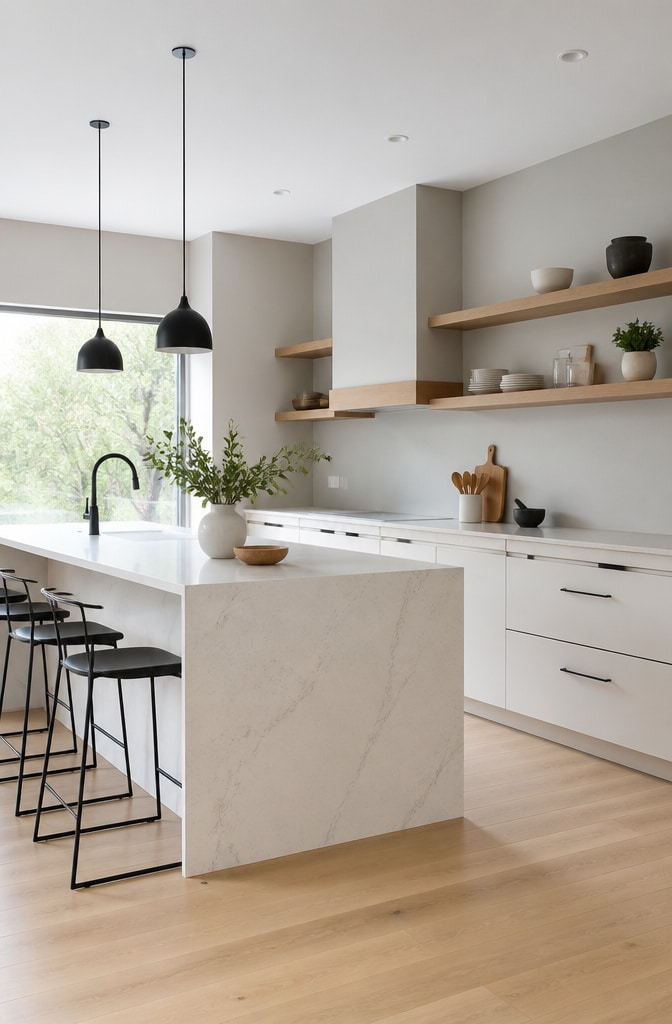 Minimalist Kitchen with Floating Shelves