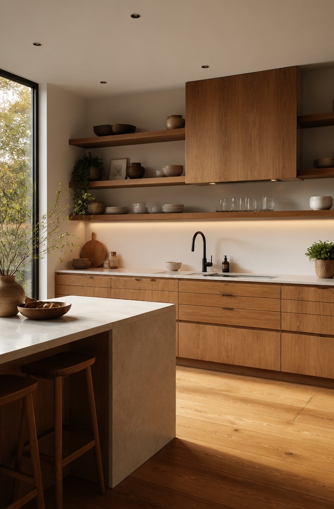 Minimalist Kitchen with Warm Wood Tones