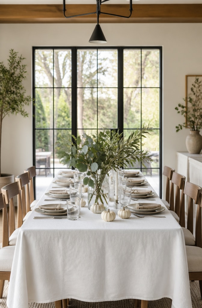Minimalist White and Green Autumn Table