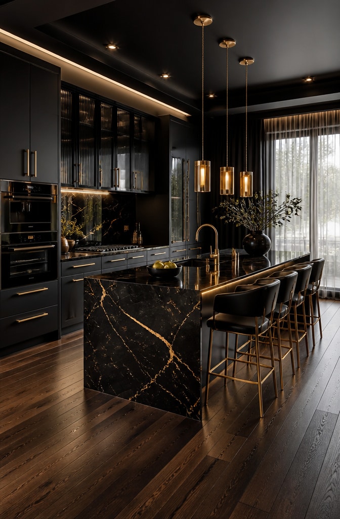 Modern Black and Gold Kitchen