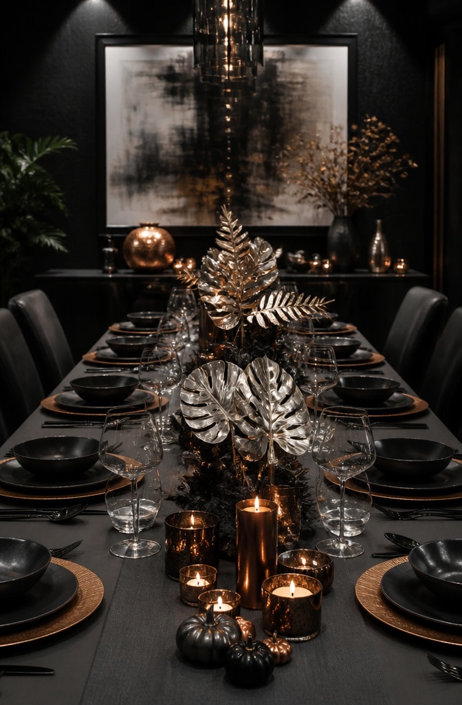 Modern Metallic Autumn Table Decor