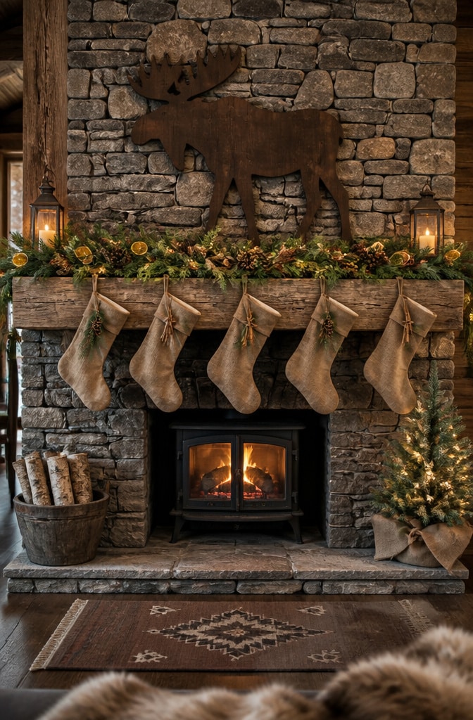 Natural Woodland Farmhouse Christmas Mantel
