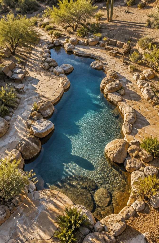 Organic Boulder-Edged Desert Pool