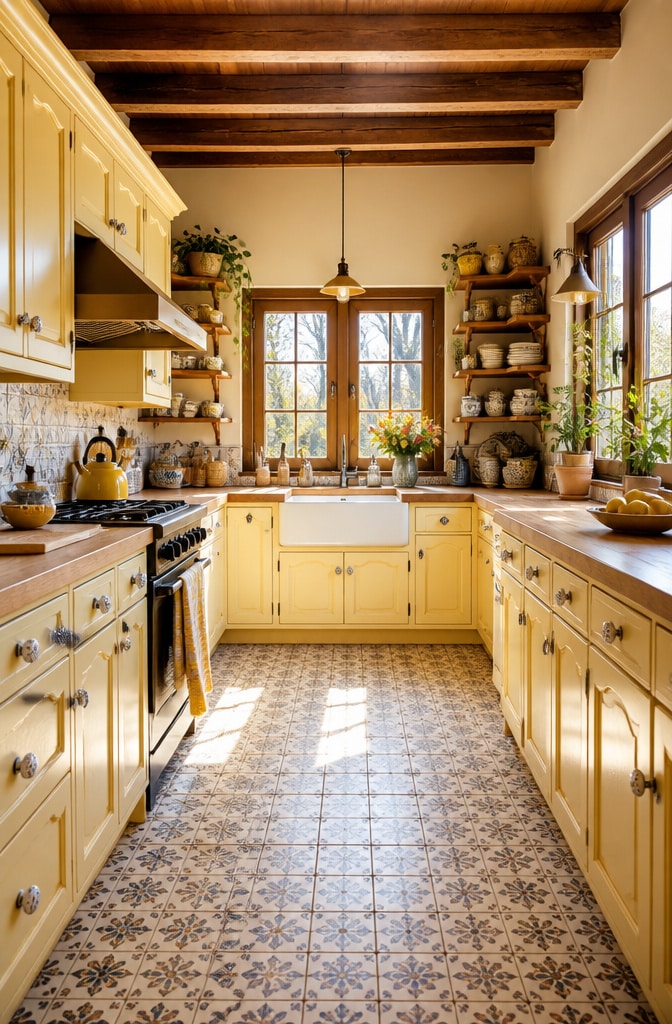 Pale Yellow Country Style Cabinets