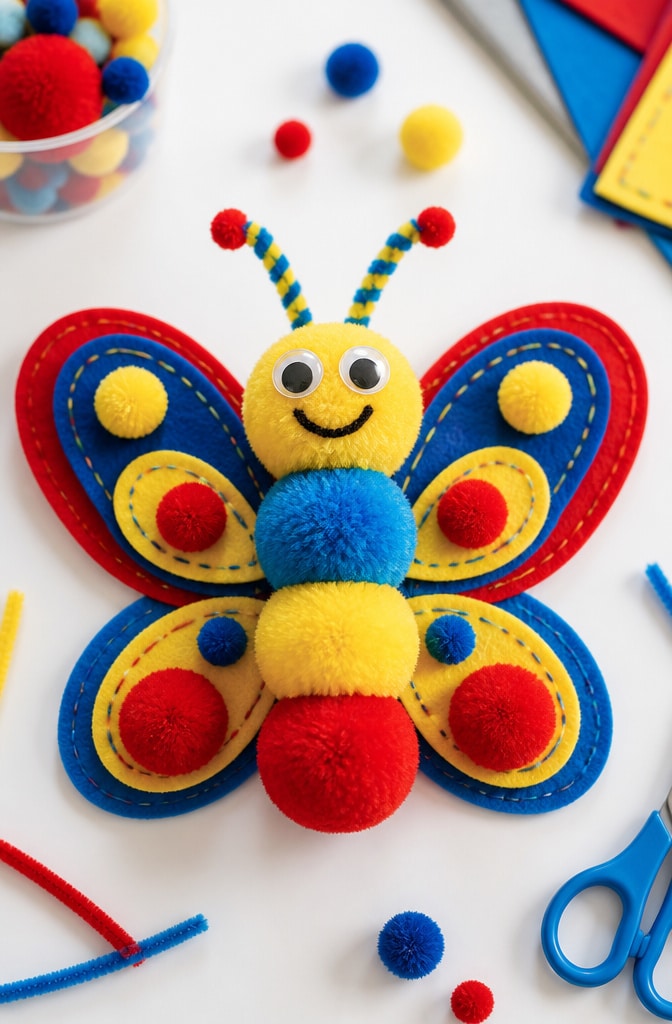 Playful Pom-Pom and Felt Butterfly
