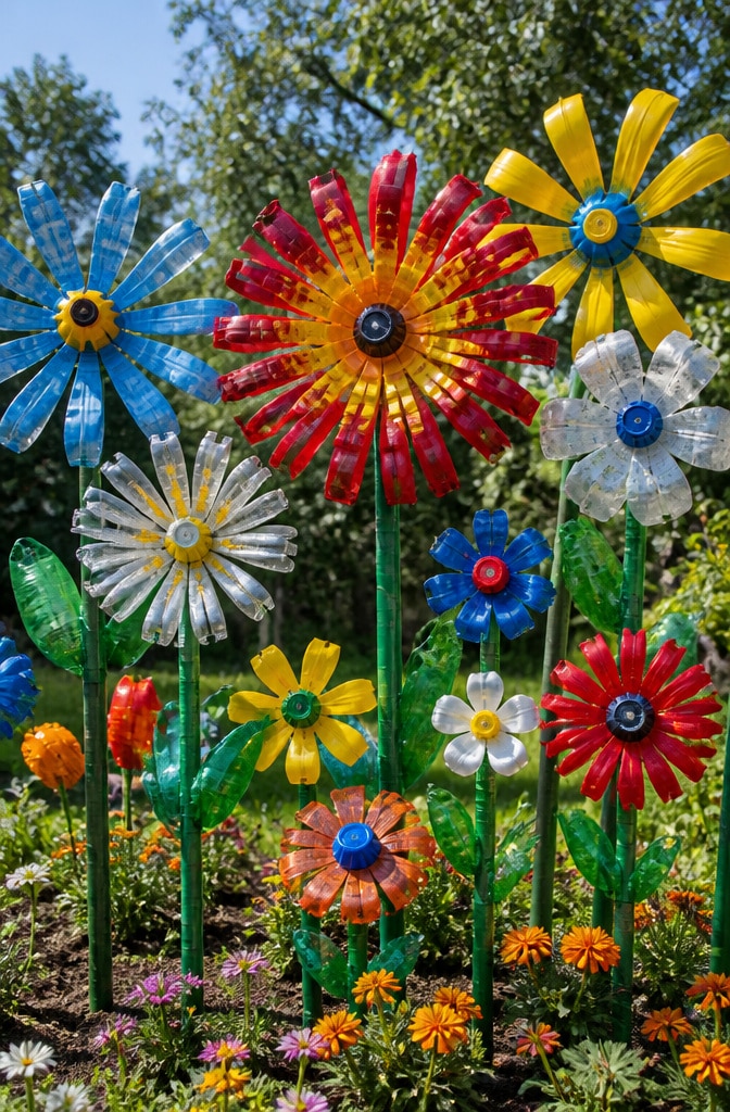 Recycled Plastic Bottle Flower Sculptures