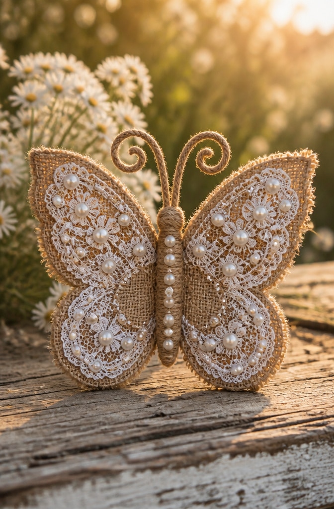 Rustic Burlap and Lace Butterfly