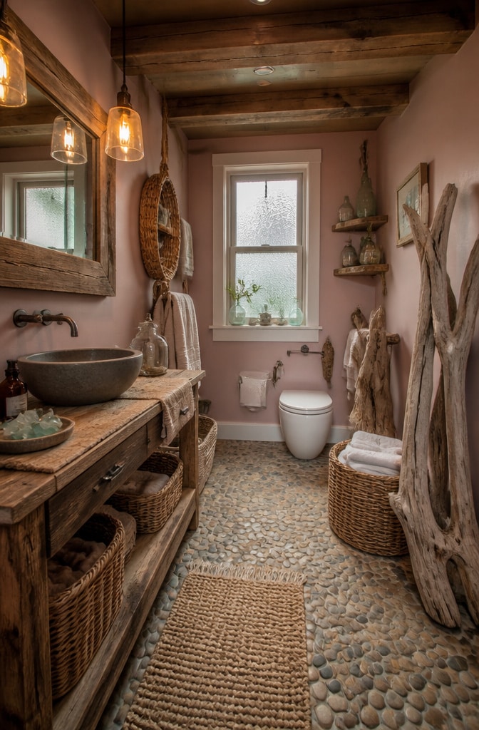 Rustic Pink Driftwood Coastal Bathroom