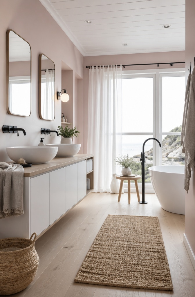 Scandinavian Pink Coastal Bathroom