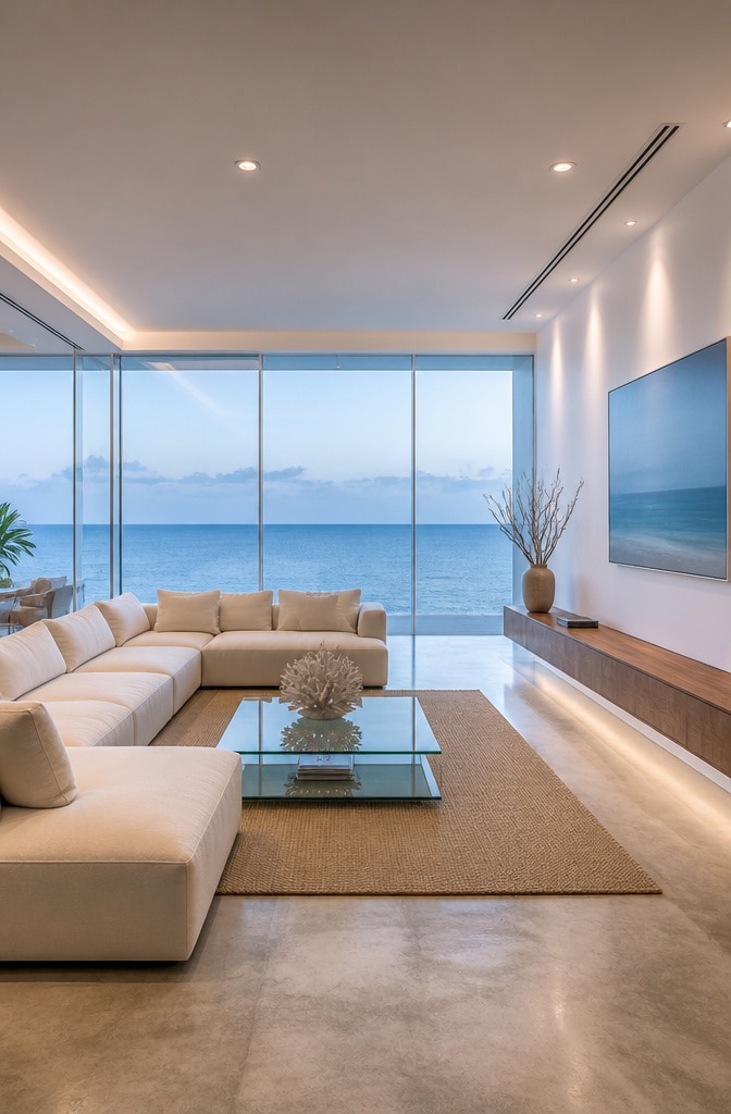 Sleek Minimalist Coastal Living Room