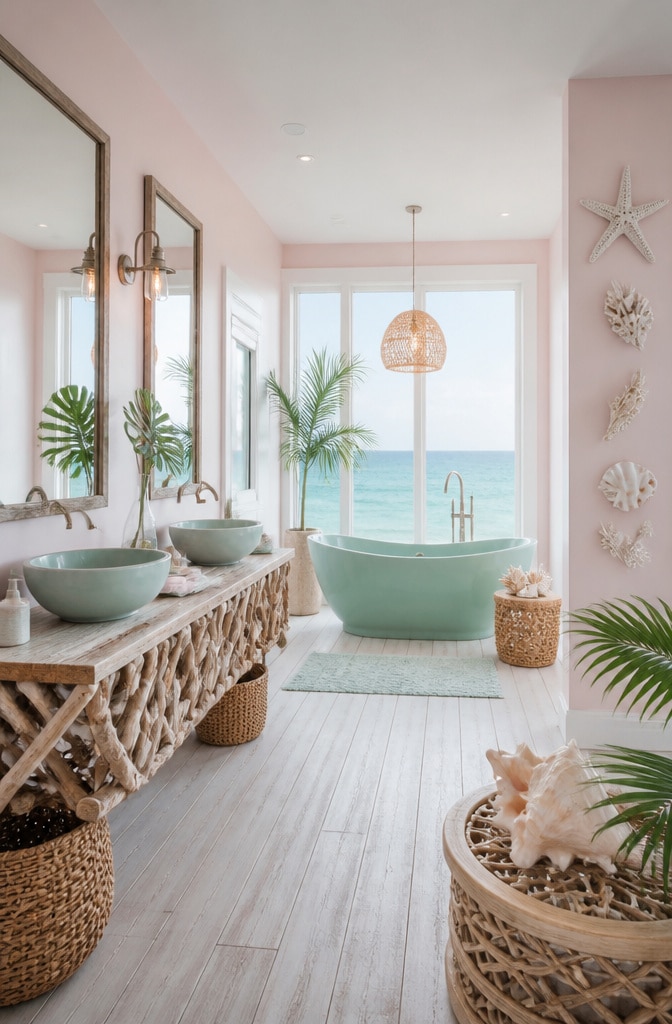 15 Stunning Pink Coastal Bathrooms to Inspire Your Beachy Retreat Makeover