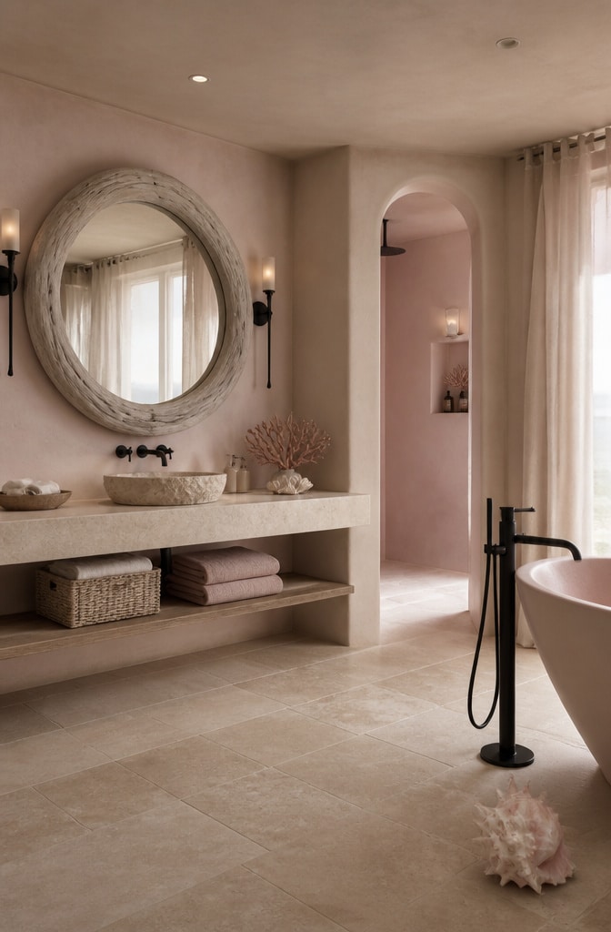 Soft Mauve and Sand Coastal Bathroom