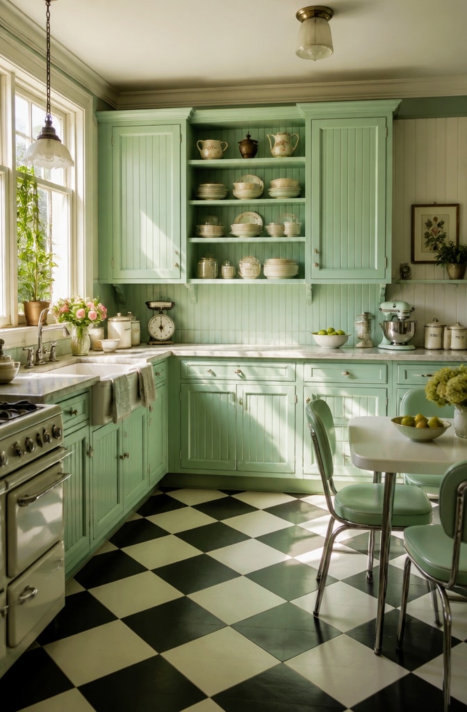 Soft Mint Green Vintage Cabinets