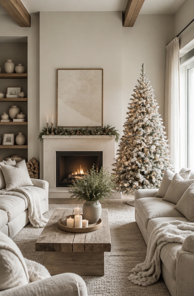 Soft Neutral Christmas Living Room