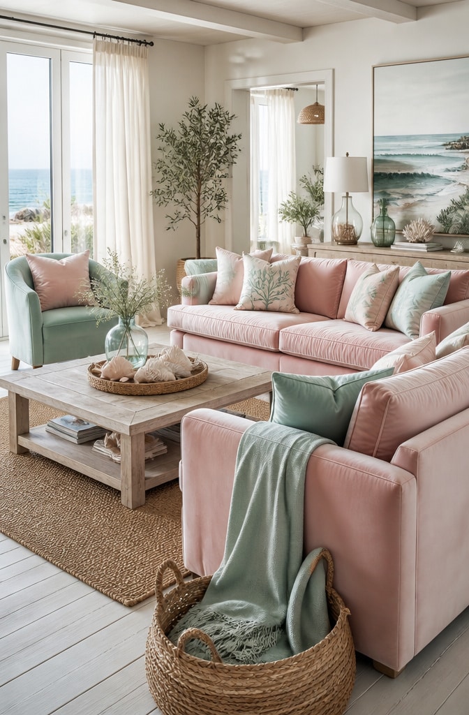Soft Pastel Coastal Living Room Retreat