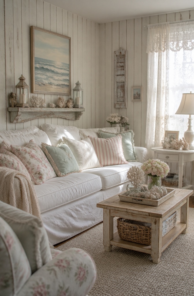 Soft Pastel Coastal Shabby Chic Living Room