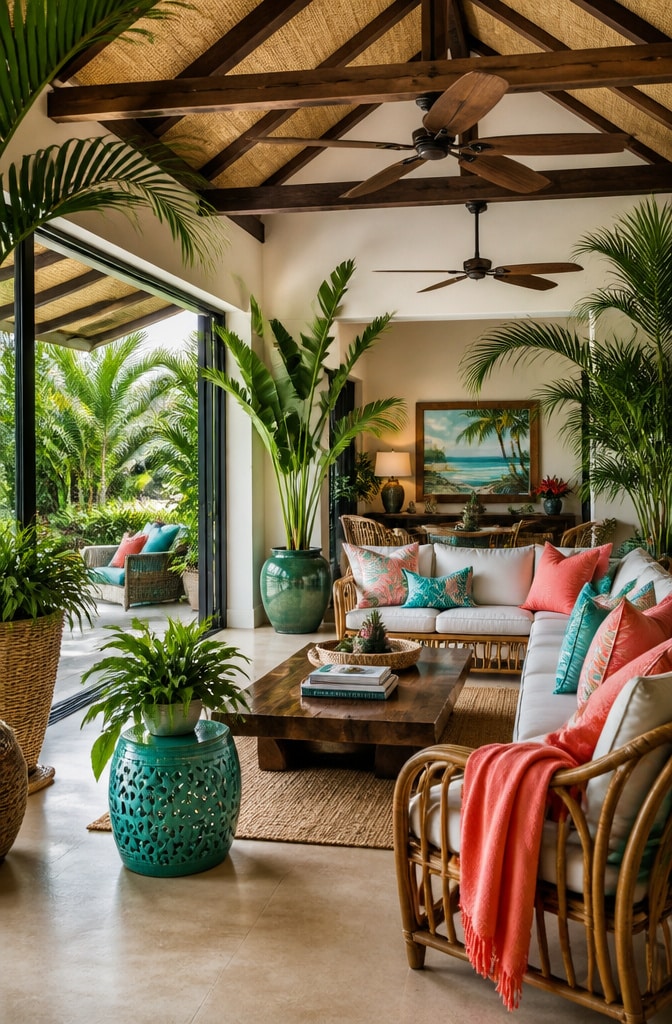 Tropical Coastal Living Room Oasis