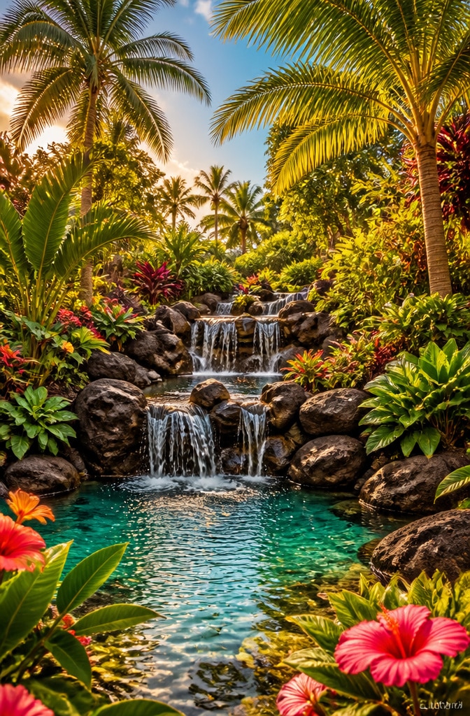 Tropical Lagoon Waterfall