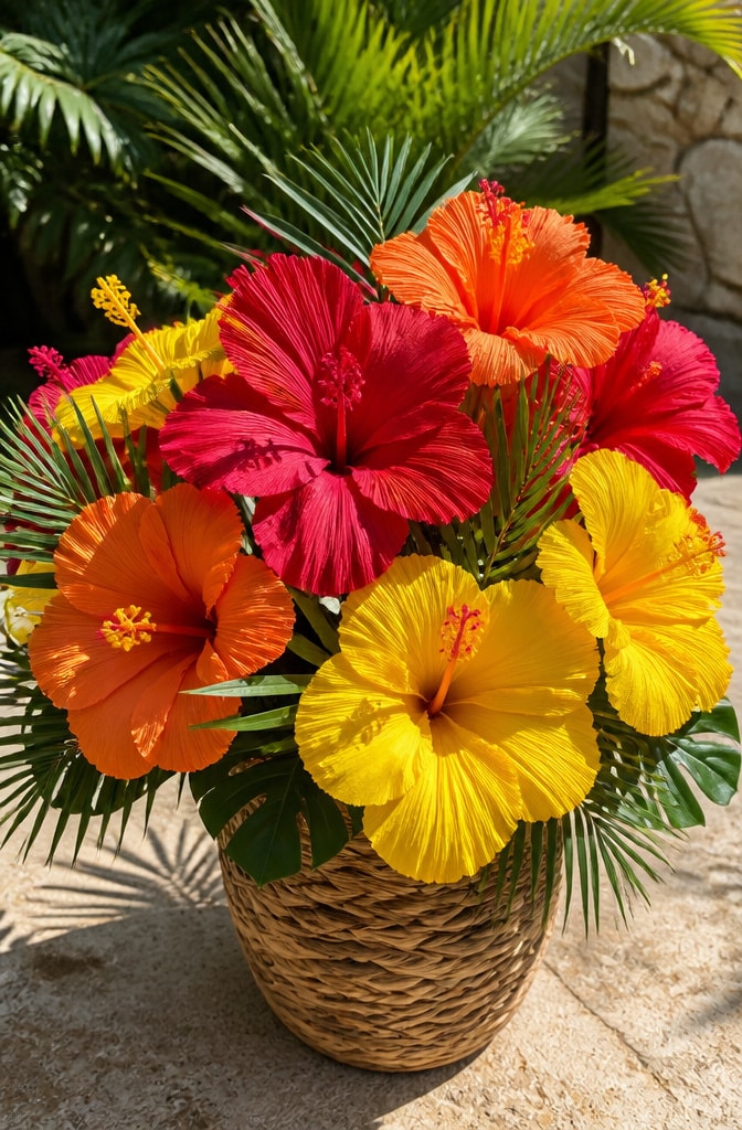 Vibrant Tropical Paper Hibiscus Bouquet
