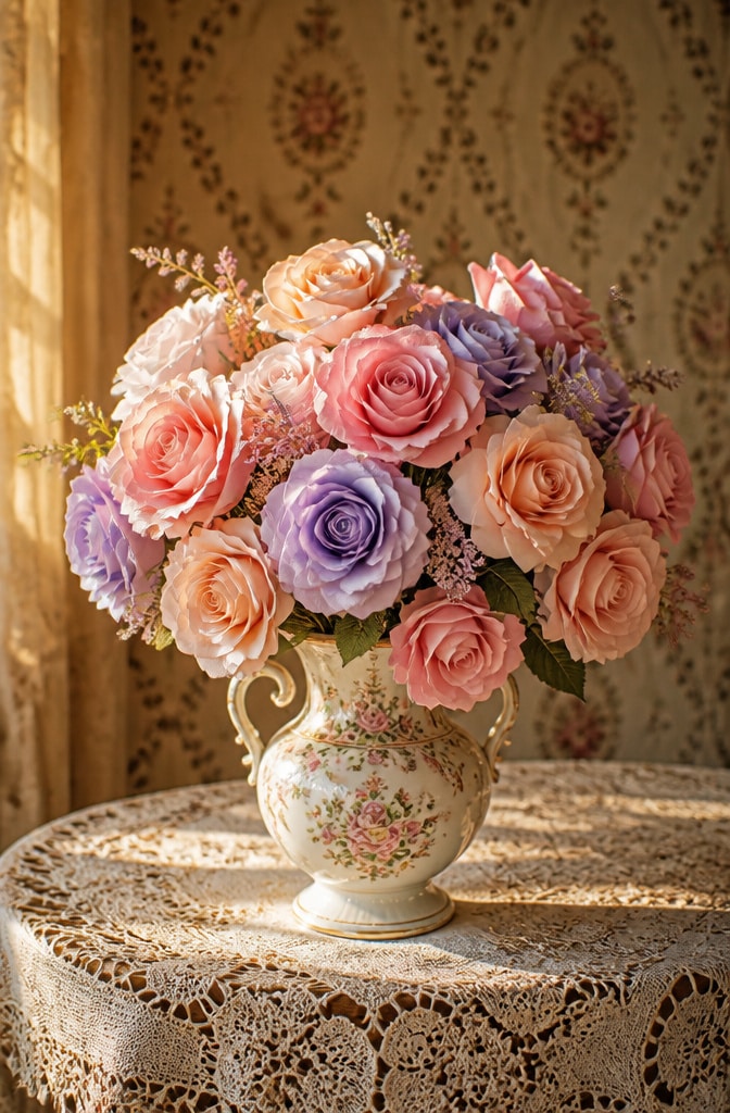 Vintage Pastel Rose Paper Flower Arrangement
