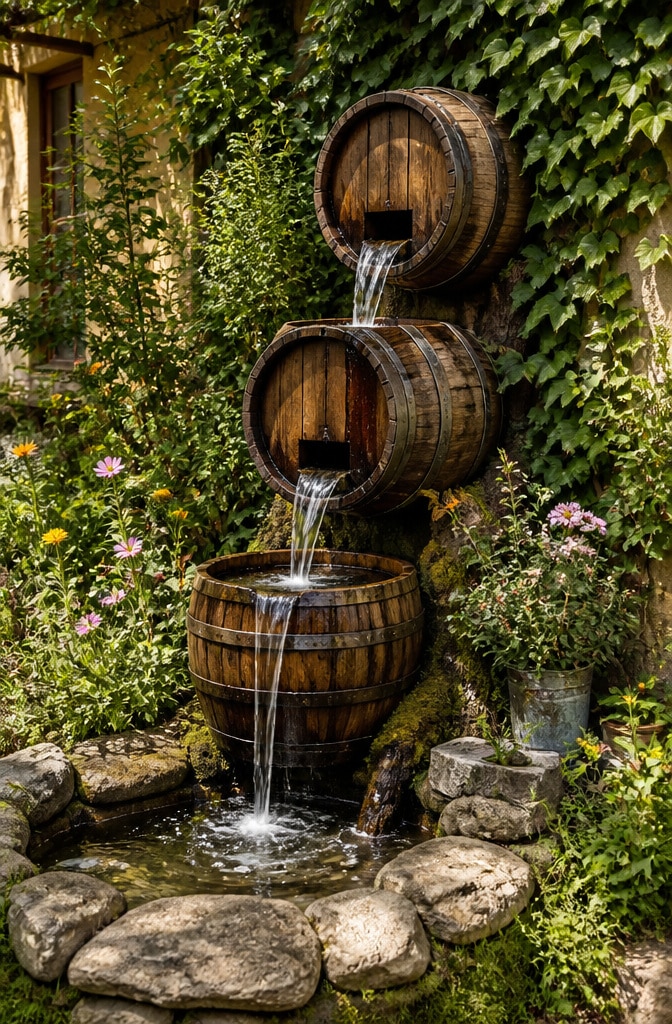 Vintage Rustic Barrel Waterfall