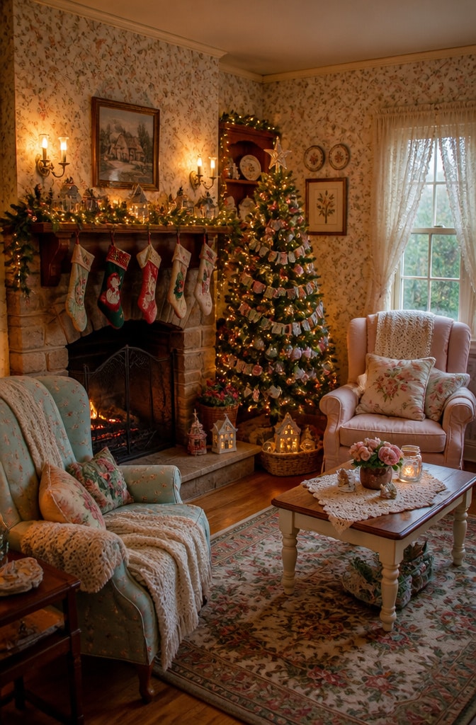 Whimsical Cottage Christmas Living Room